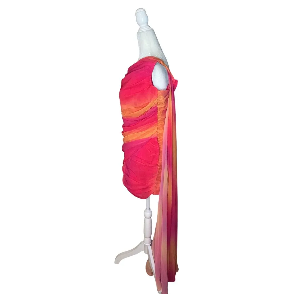 YAURA Folake Dress in Sunset Print Medium New Womens Ruched Cocktail Pink - Image 6