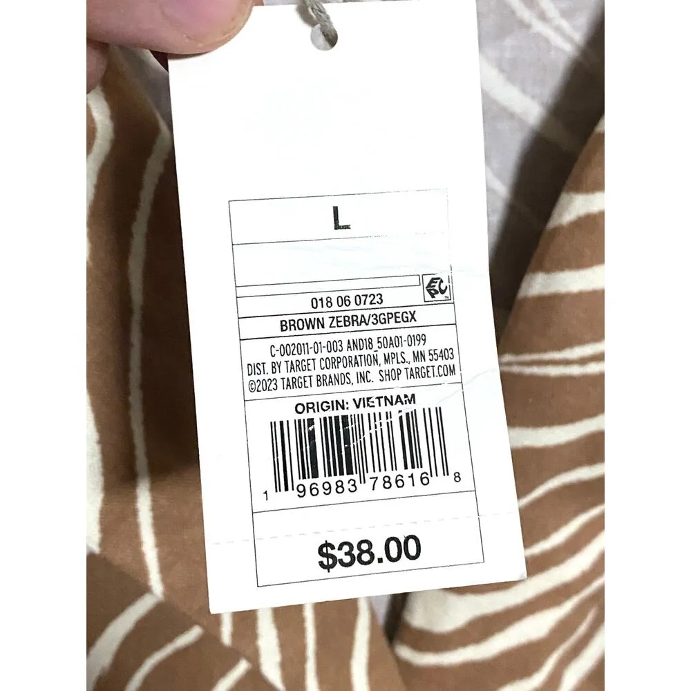 A New Day Brown Zebra One Button Blazer Jacket Linen Rayon Lined Womens L NWT - Image 4