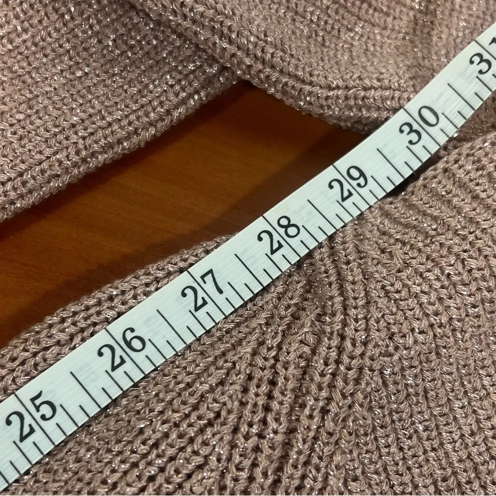 Women's Metallic Pink Rose Gold Pullover Square Neck Sweater Size M - Image 9