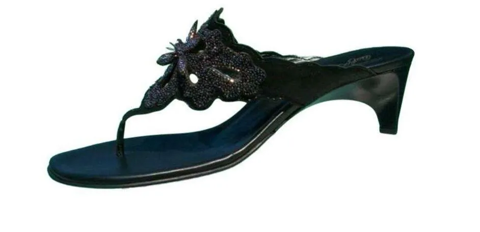 Donald Pliner Black Sequin Beaded Leather Shoe Sandal New Thong T - Image 3