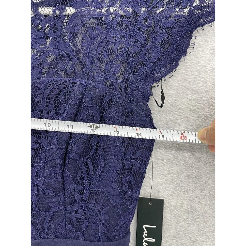 Lulu's Women's Formal Dress Navy Blue Mermaid Size Small Lace Top Lined Cap Slee - Image 10