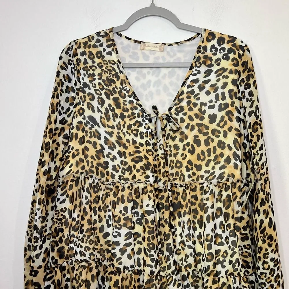 NWT Altar'd State Leopard Print Long Sleeve Flowy Tiered Mini Dress Size S - Image 4
