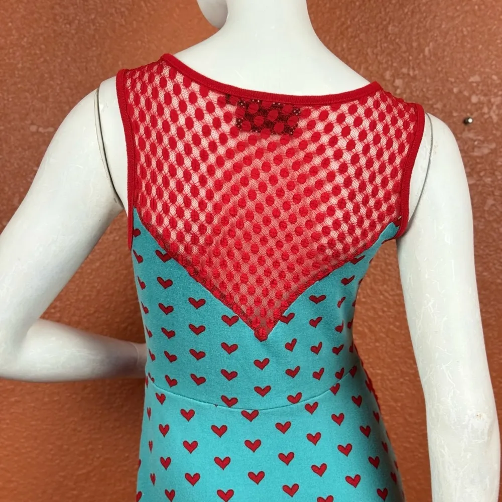 Voodoo Vixen Heart Patterned Dress with Red Accents Size Small. E73 Blue - Image 3