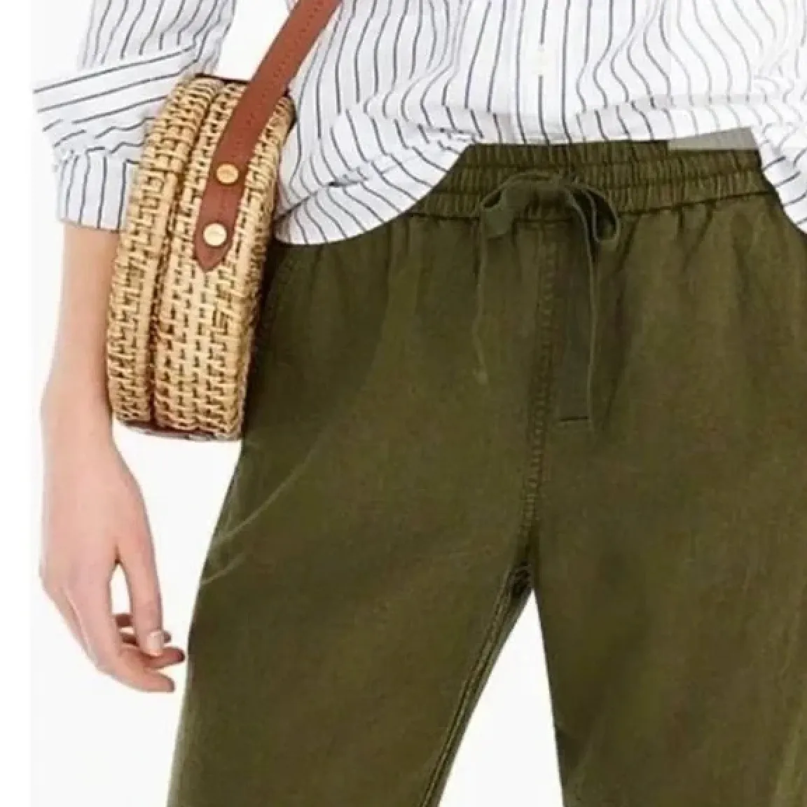J.Crew Linen Cotton Blend Jogger Pants Drawstring Waist in Olive Green, Size 4 Green - Image 6