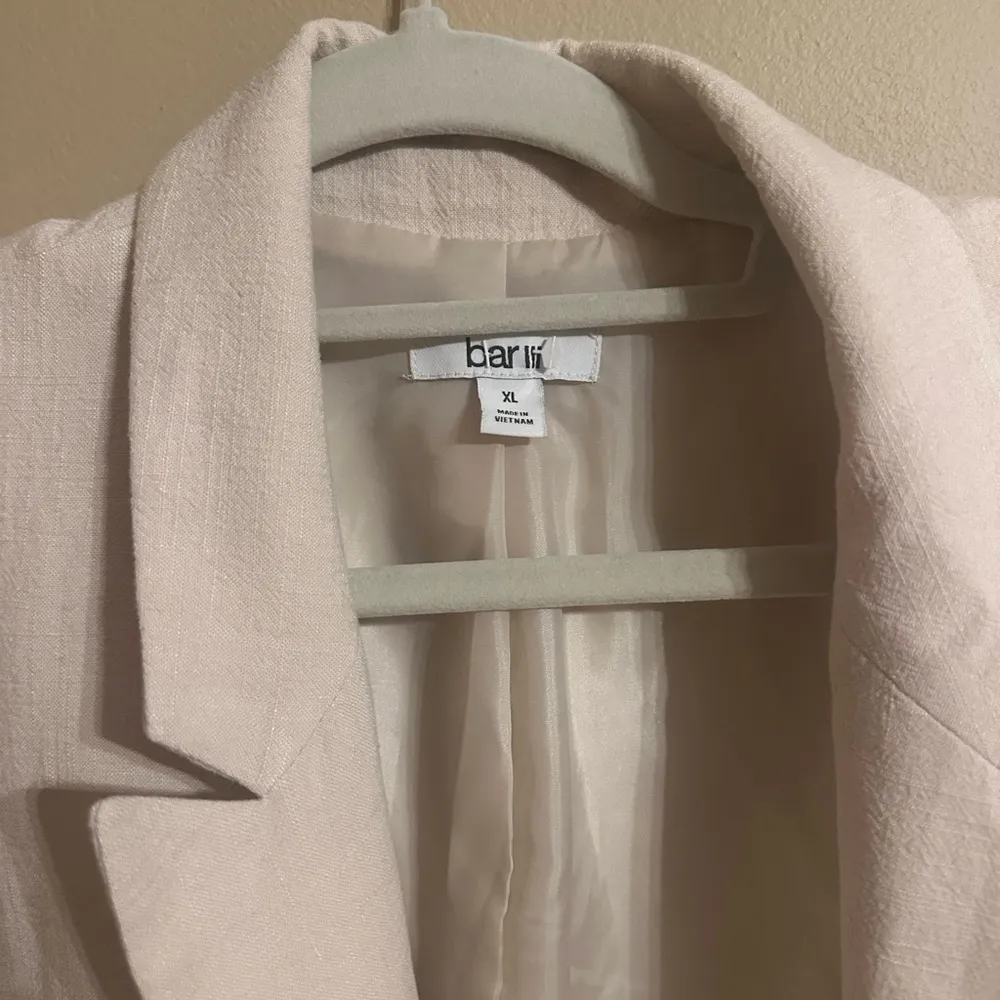 Women's Beige Linen Open-Front Blazer Suit Jacket - Image 4