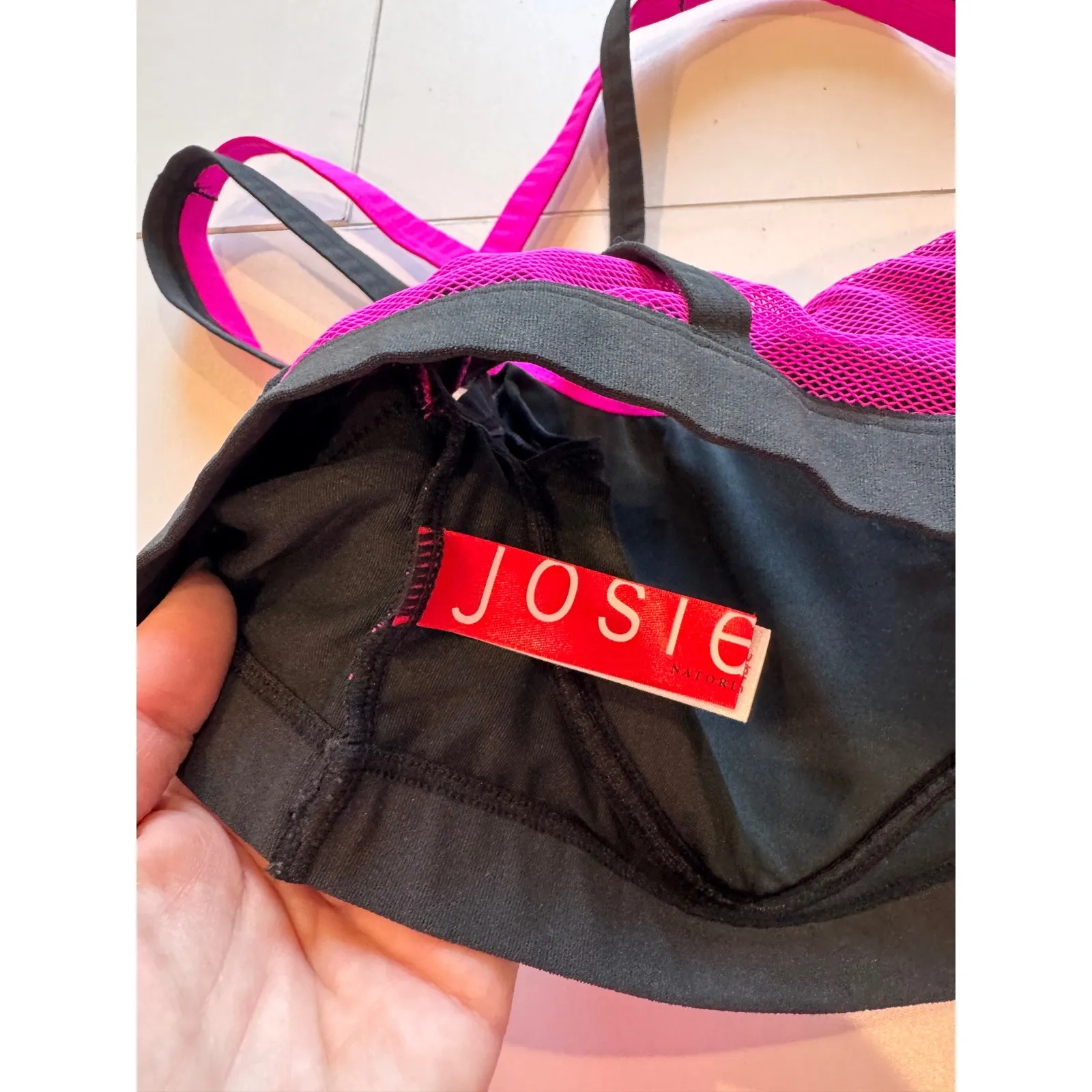 Josie Natori Black‎ Pink Strappy Sports Bra Padded Racerback Support 34B C - Image 3
