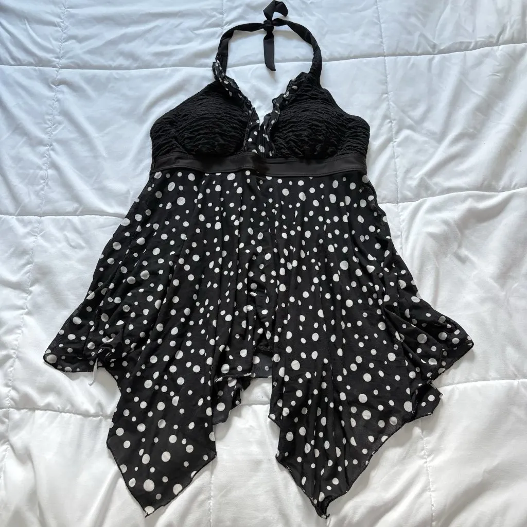 Womens Swimsuit Bathing Suit Black White Polka Dot Beach Summer Goth Grunge Size M - Image 1