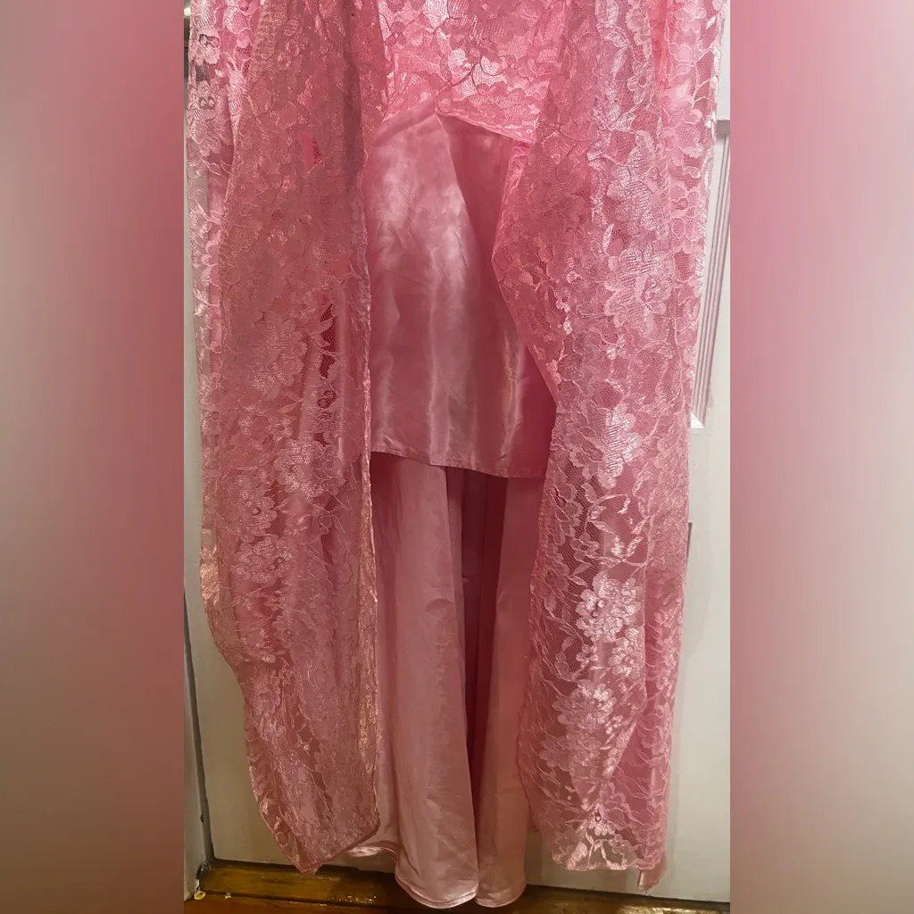 Dance Allure vintage formal dress 80s pink high-low lace puff sleeves drop waist - Image 8