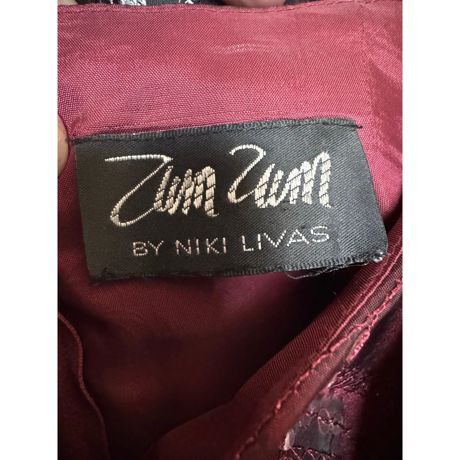 Vtg Y2K Zum Zum Niki Livas wine Taffeta Iridescent Skirt & sequin halter Top XS Red - Image 14