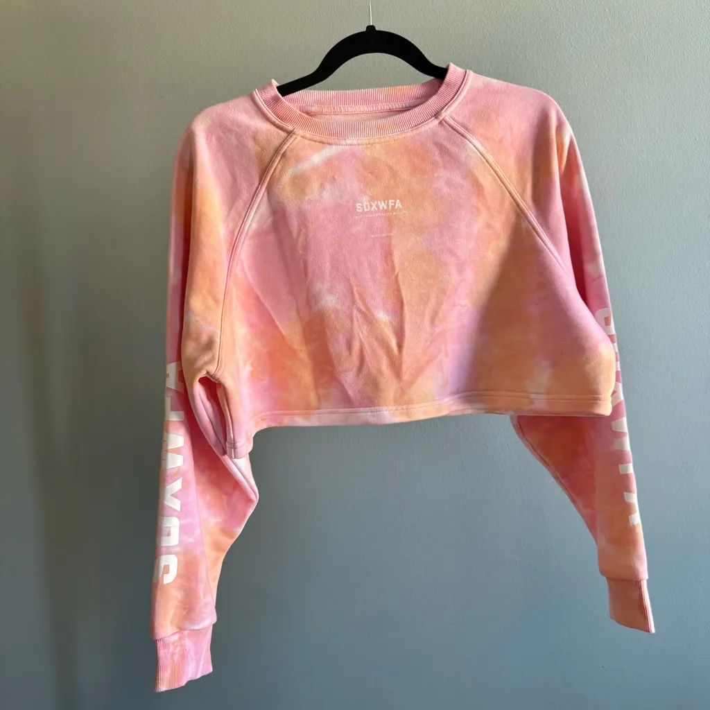 White Fox Cali Babe Cropped Sweater & Biker Short SET, Pink Sunset | Size Small - Image 5