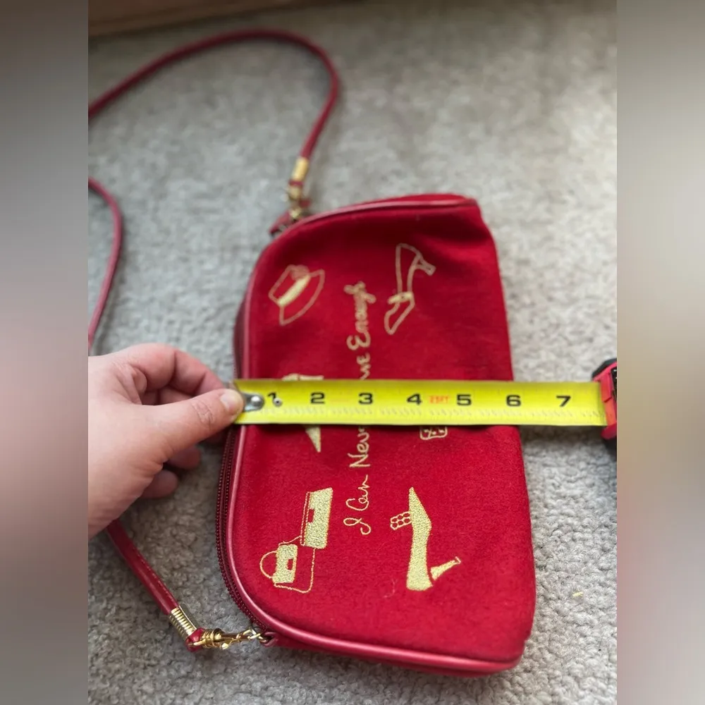 Women’s Small Cherry Red “I Can Never Have Enough” Embroidered Shoulder Bag - Image 6