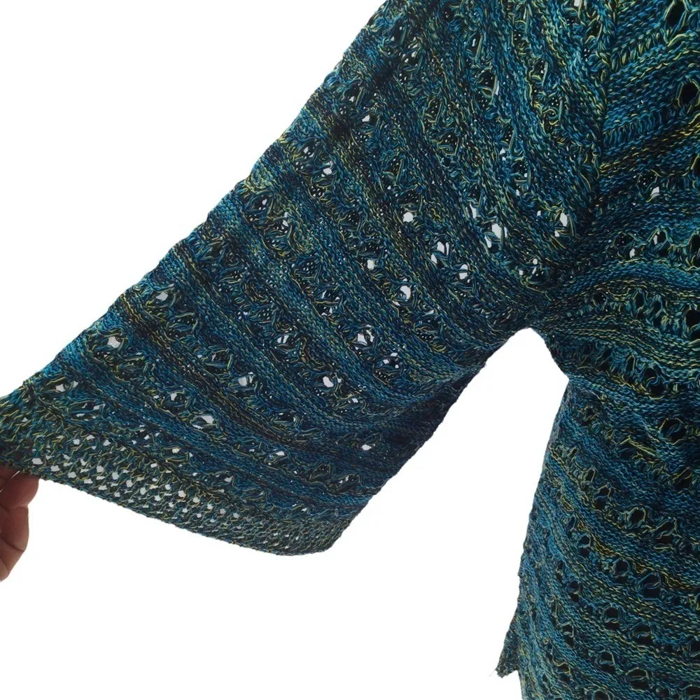 Lane Bryant Variegated Blue and Green Open Knit Cardigan - Image 8