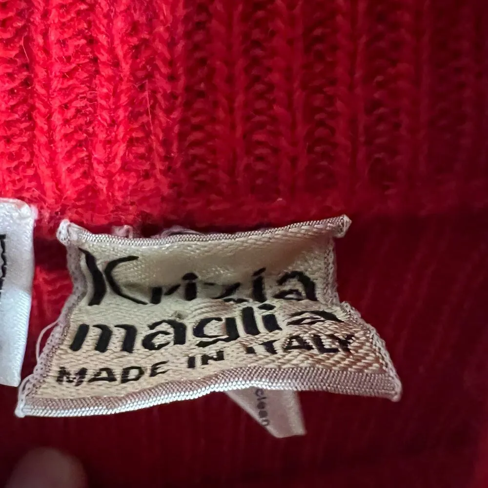 Bergdorf Goodman Vintage Red Ribbed Knit Turtleneck Wool Sweater Size Small - Image 3