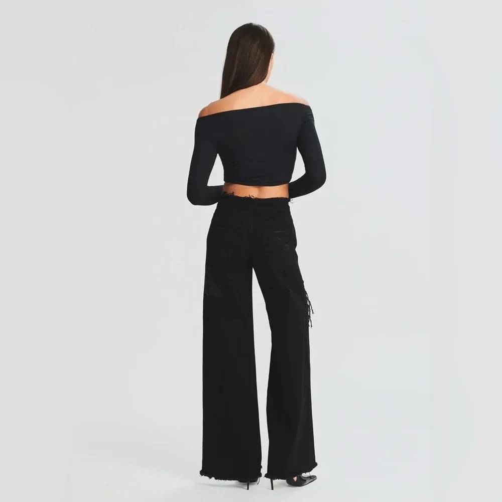 NWT‎ SER.O.YA Ellis Black Twist Front Cut Out Long Sleeve Crop Top Size XS - Image 2