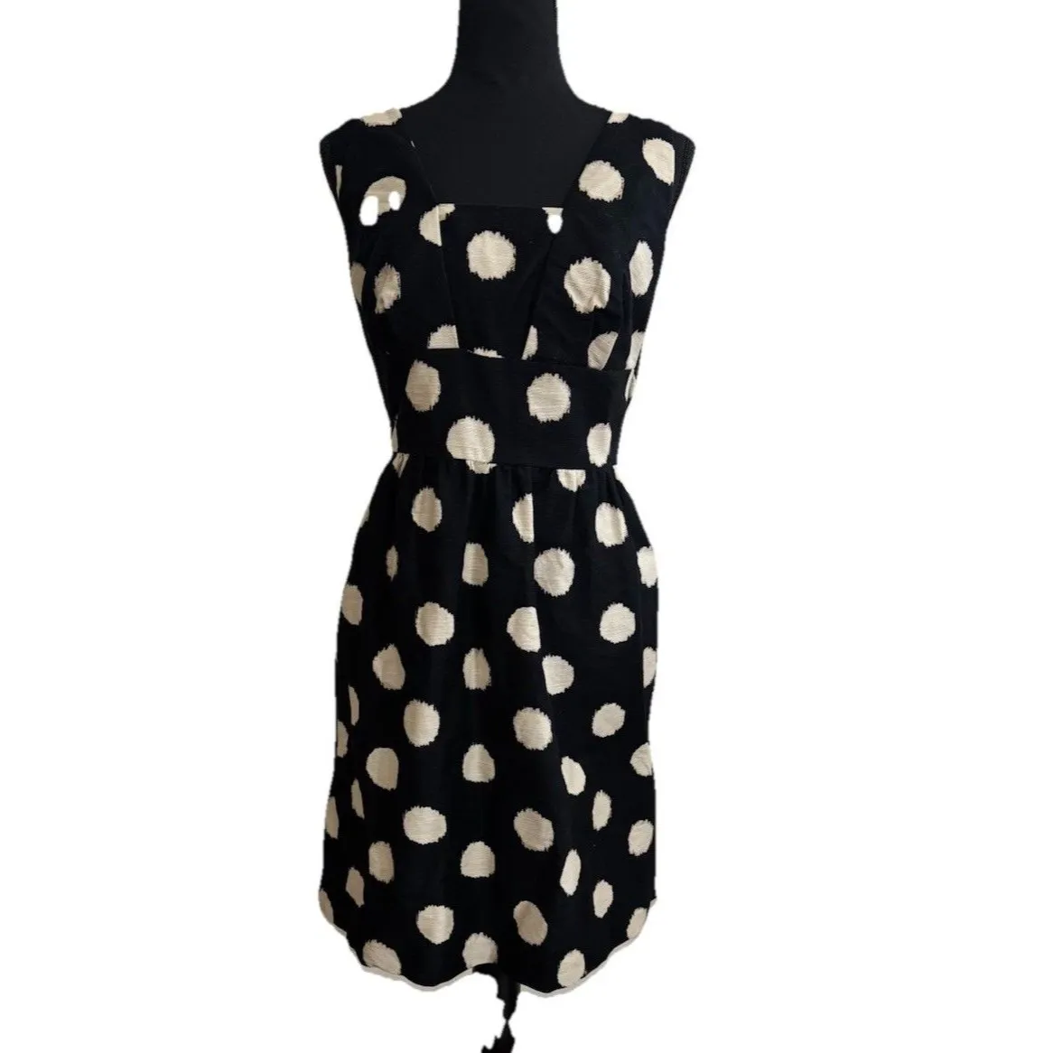Ann Taylor Loft Black Ivory Polka‎ dot dress Sz 8 Cocktail Sleeveless Officecore - Image 4
