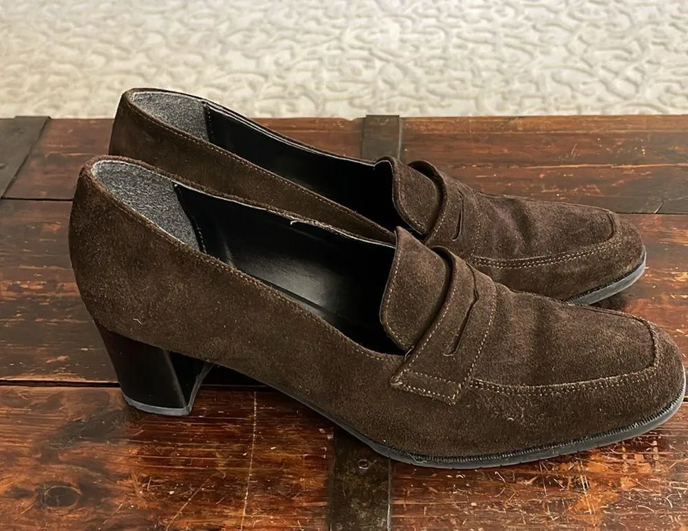 Andre Assous Brown Suede Heeled Penny Loafers Size 9.5 - Image 4