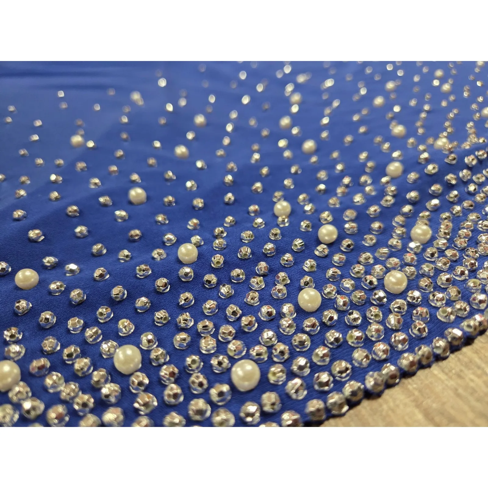 Chaus NY Royal Blue Stretchy Long Rhinestone Pearl Made USA Plus Size Dress 2X - Image 3