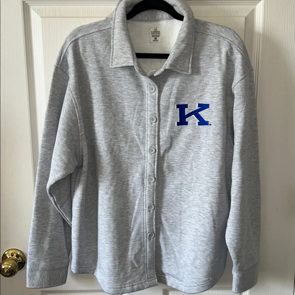Kentucky Wildcats Game Day Couture Gray/Blue Fleece Button Down Shirt Sz Med Gray - Image 2