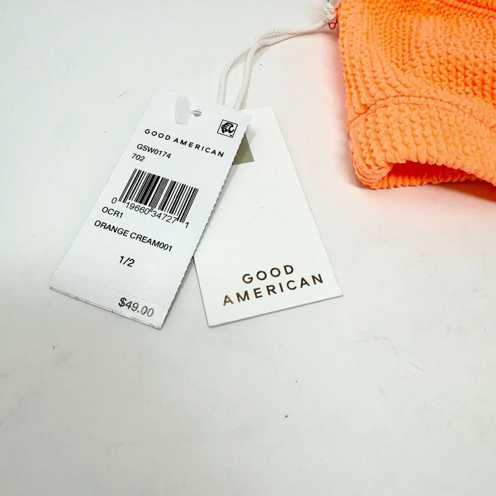 Good American Women Orange Cream Crinkle Basic Bandeau Bikini Top Size 1/2 S/M - Image 4