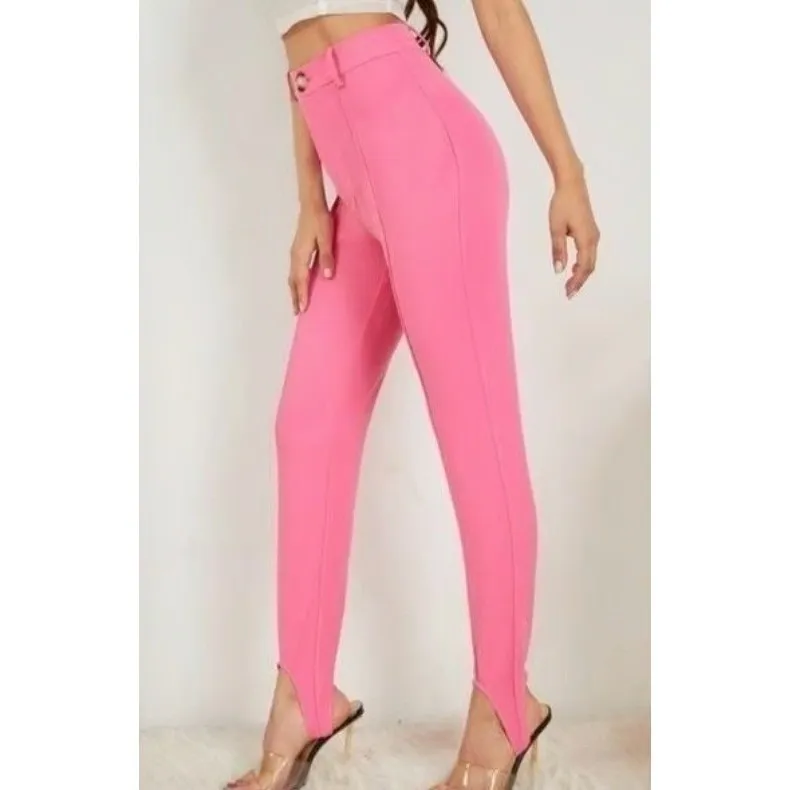 NOCTURNE High Waist Skinny Pink Stirrup Pants 40 8 Euro Femme Equestrian Baddie - Image 2