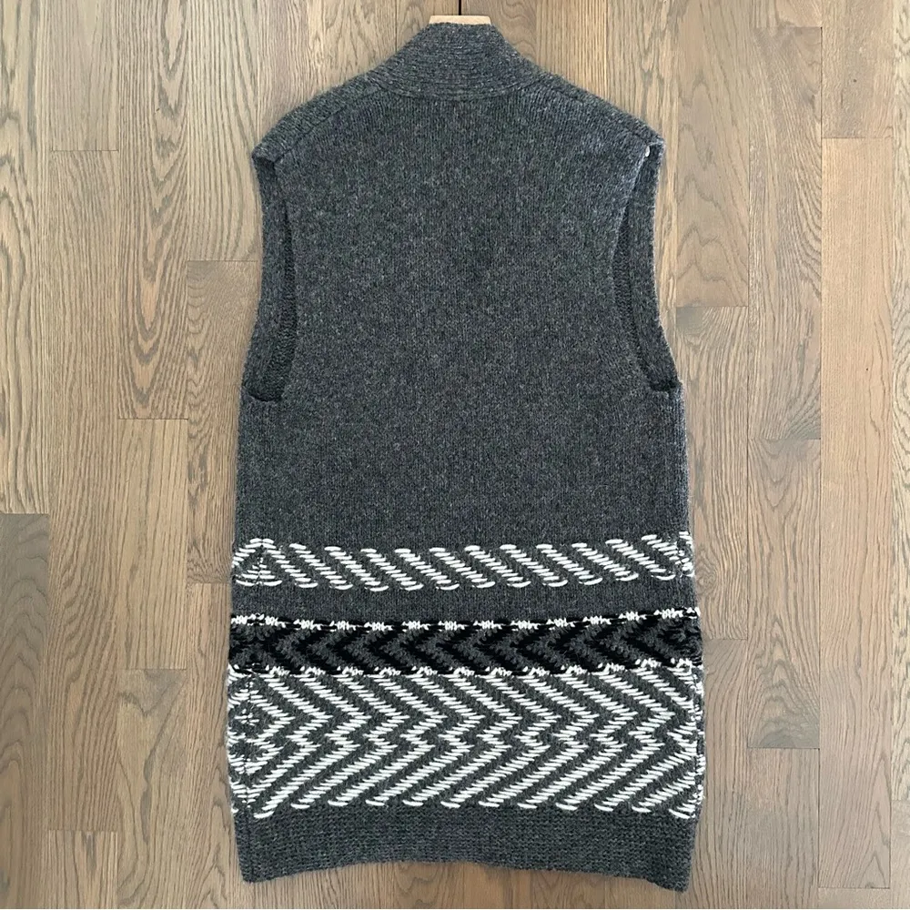 White + Warren Alpaca Jacquard Vest Charcoal Multi Longline Open Front Grey S Gray - Image 6