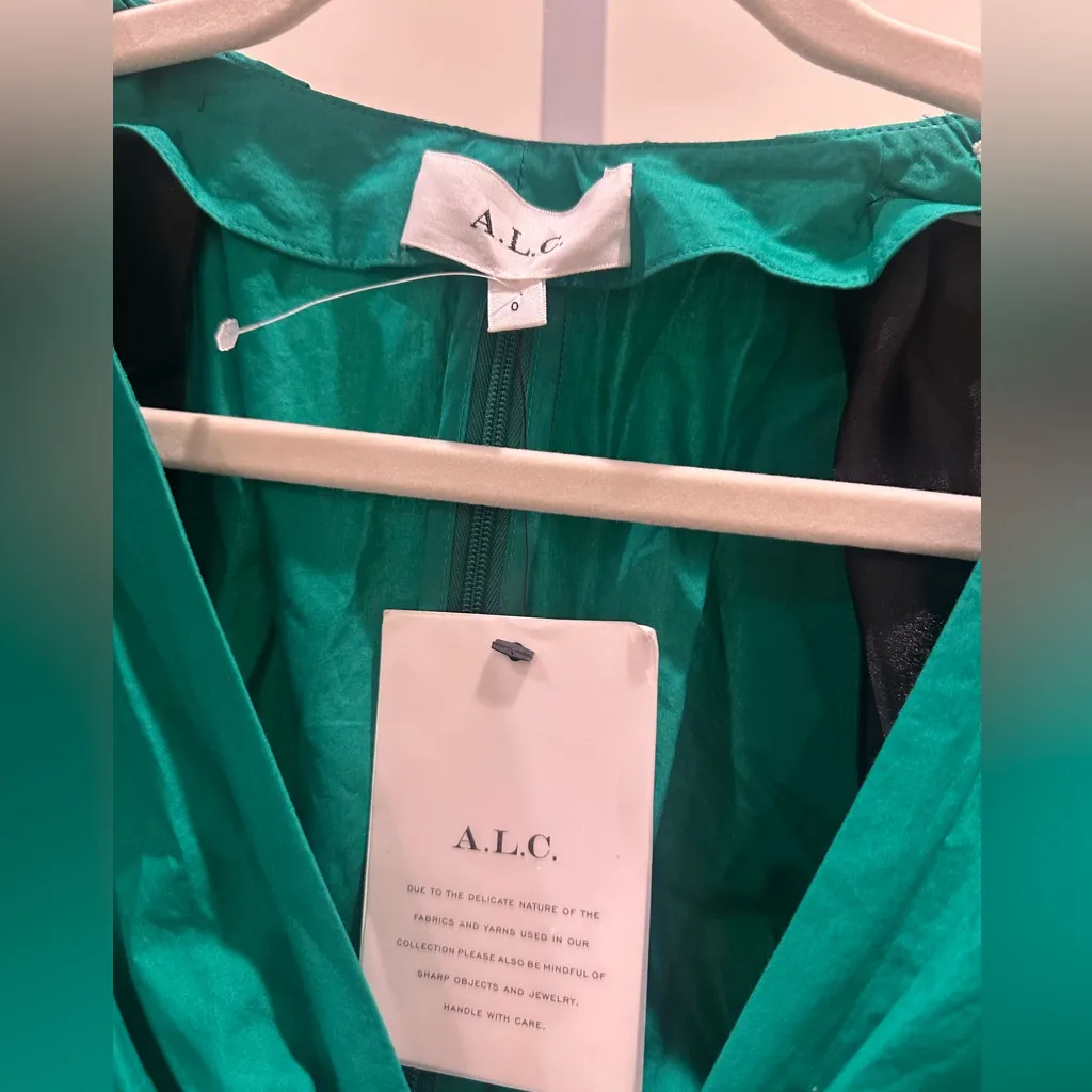 A.L.C. Alexa Cut-Out Poplin Dress NWT Size 0 Viridian Green Cotton Mini - Image 9