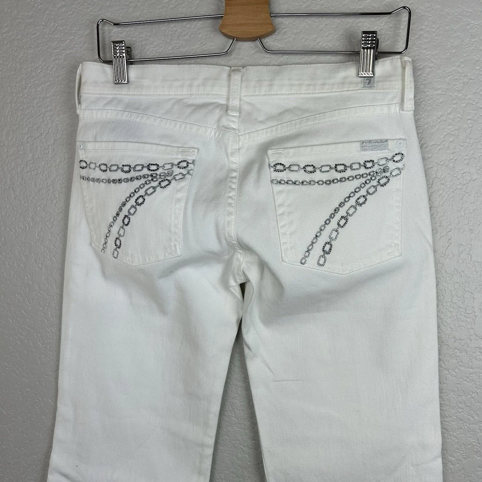 Seven For All Mankind Women'sDojo Embroidered White Wide Leg Flare Jeans Size 27 - Image 7