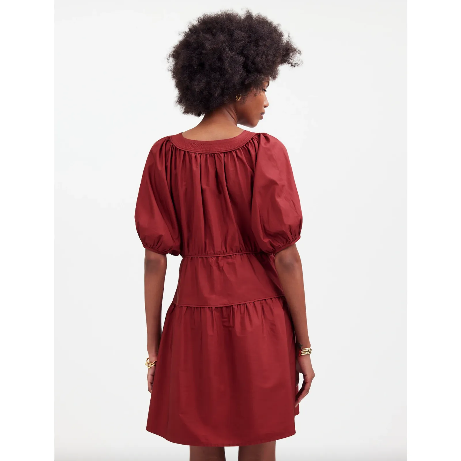 Madewell Puff Sleeve Mini Dress Poplin Claret Burgundy A Line Pockets Large NWT - Image 3