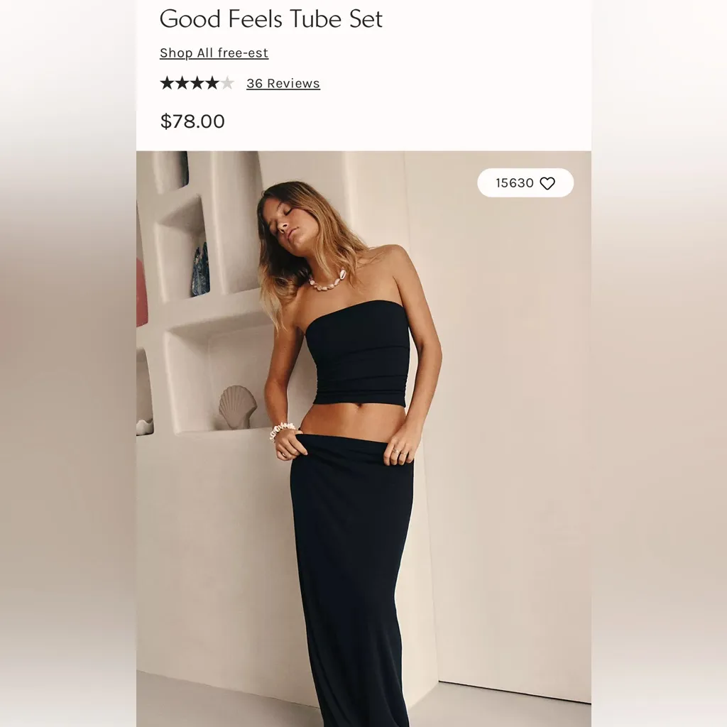 NEW Set! Free People GOOD FEELS TUBE SET Tube Top + Maxi Skirt Black MEDIUM - Image 6