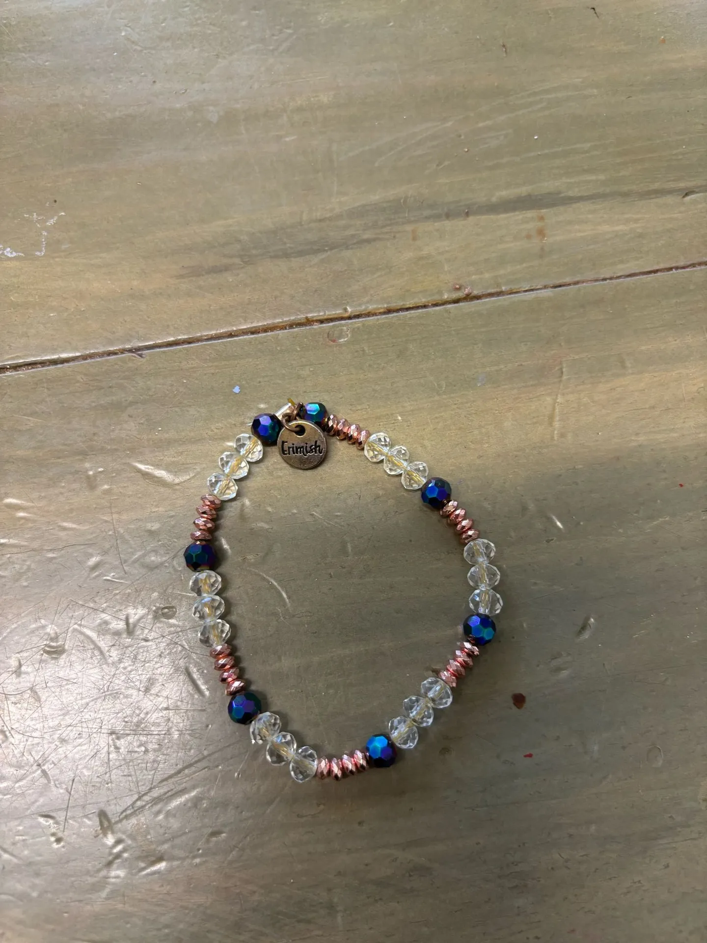 Erimish clear, iridescent blue, gold-tone 2/3 MM glass beads bracelet - Image 2