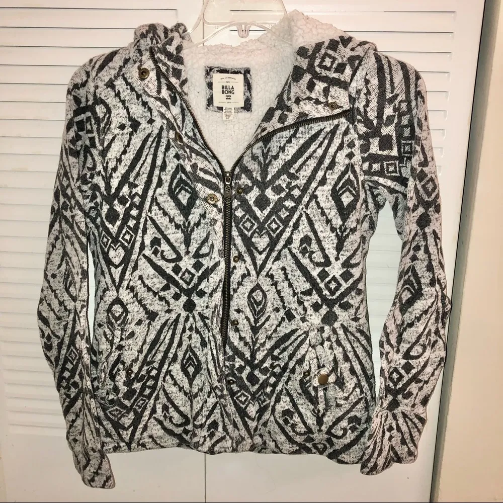 Billabong In the Distance Sherpa Hooded‎ Full Zip Jacket Grey Small - Image 3