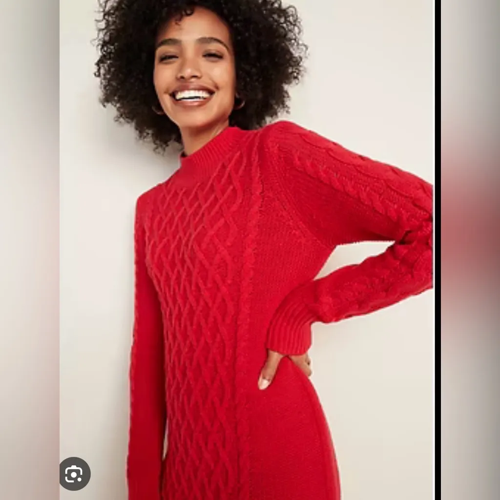 Old Navy Red Long Sleeve Cozy Chunky Cable Knit Sweater Dress - Image 2
