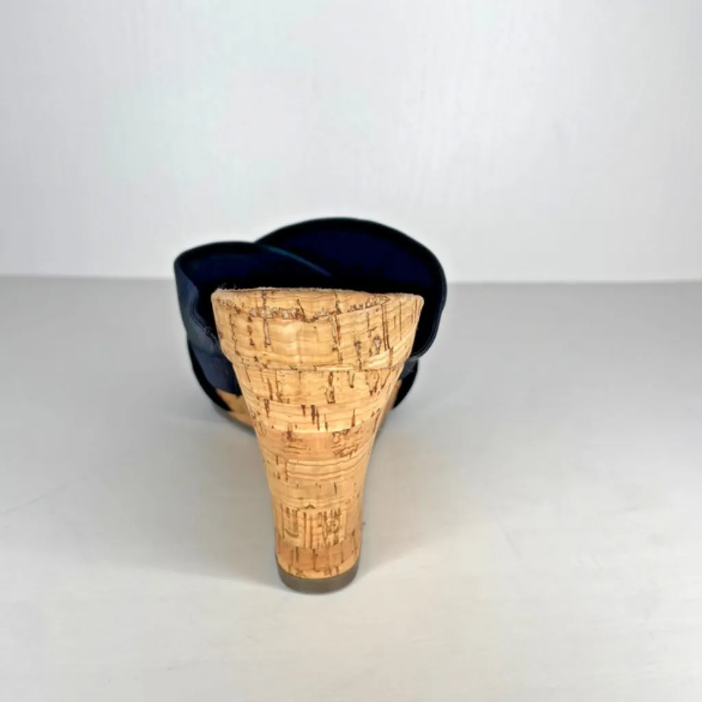 Party Plush Women's Black Stretch Open Toe Cork Wedge Sandal Size 9 - Image 5