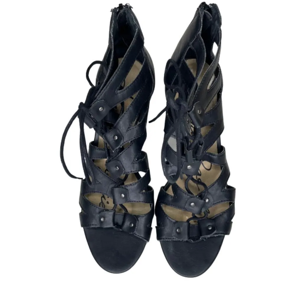 Cie Black 3" Wedge Heel Lace-Up Sandals Back Zip Open Toe Sz 9 - Image 2