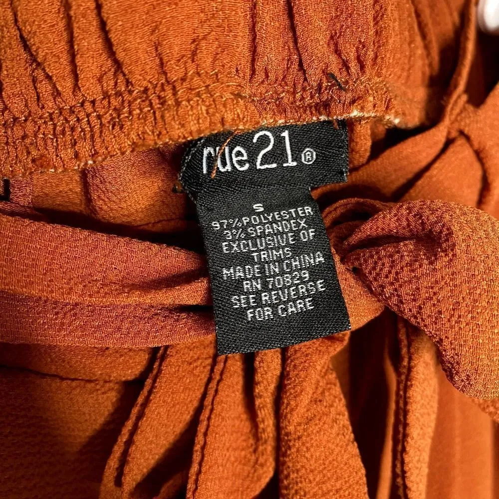Rue21 Elastic Tie Waist Paperbag High Rise Pull-on Pants Pockets Orange Small - Image 4