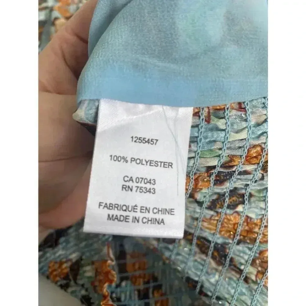 NWT Rachel Zoe Blue‎ Floral Wrap Top Size M Lotus Gold Thread 0159 - Image 10