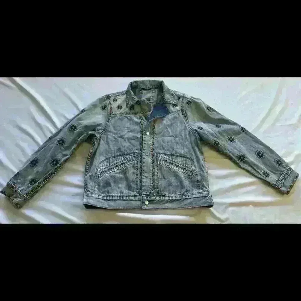 Free people x  Driftwood Jacket Womens  M denim jean floral boho western - Image 2