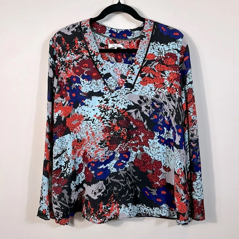 Parker Revolve Bliss Blouse Congo Longsleeve Silk Lined V-Neck Women Top Small - Image 2