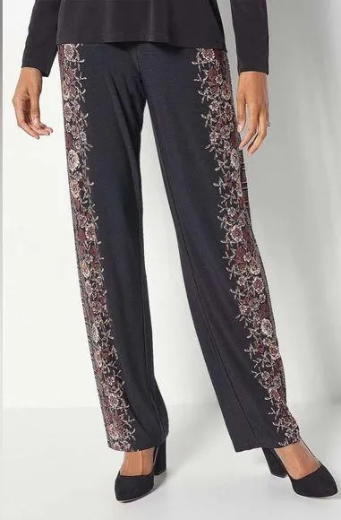 NEW Susan Graver Regular Printed Liquid Knit Pull-On Pants Black/Neutral Size 2X - Image 1