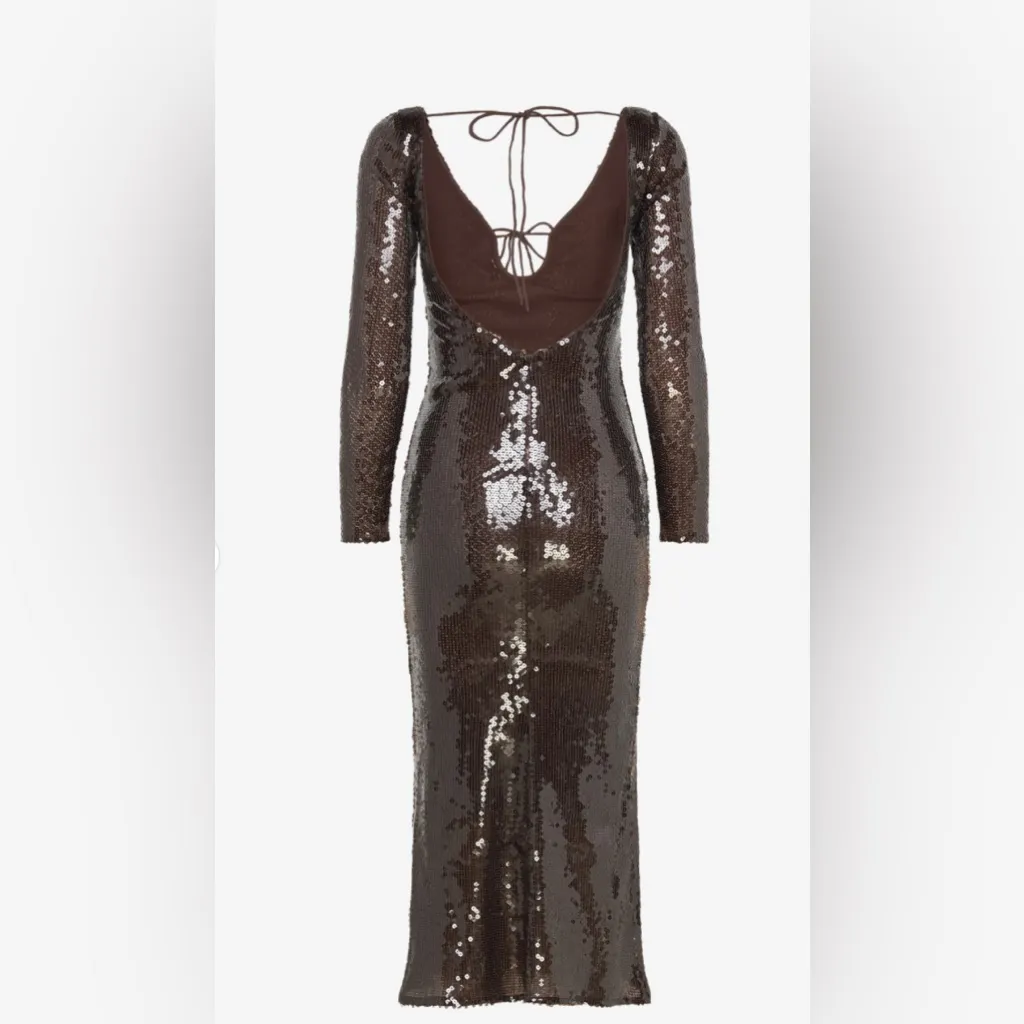 Bardot Verona Sequin Maxi Dress Brown 12 NWT Anthropologie Dark Chocolate - Image 2