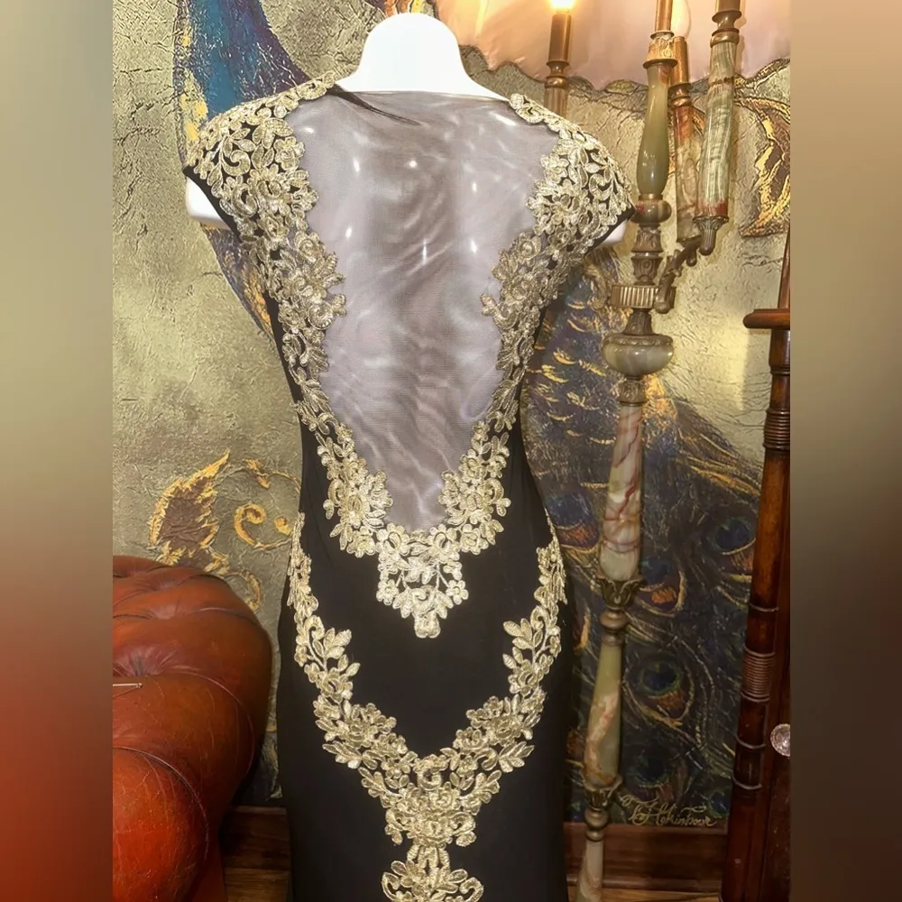 Besty & Adams Gold Embroidery Black Formal Gown Dress 0 - Image 7