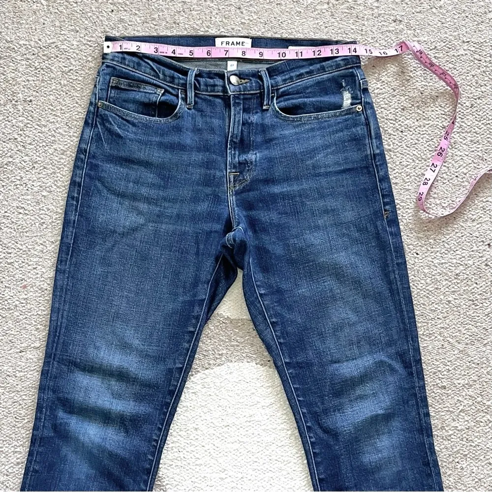 Frame Denim Le Boy Crop Straight Frayed Hem Jeans in Pondview Size 27 - Image 5