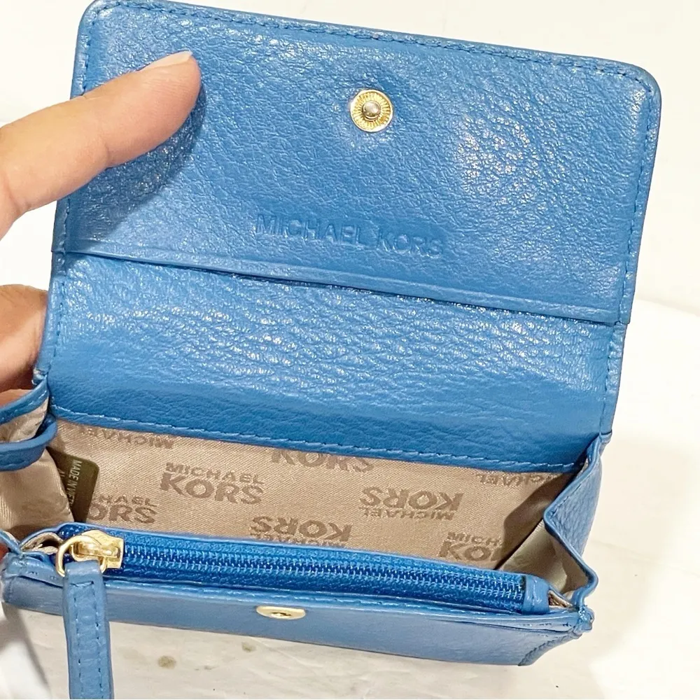 Michael Kors Blue Leather Keychain Card Holder Wallet Accessory - Image 3