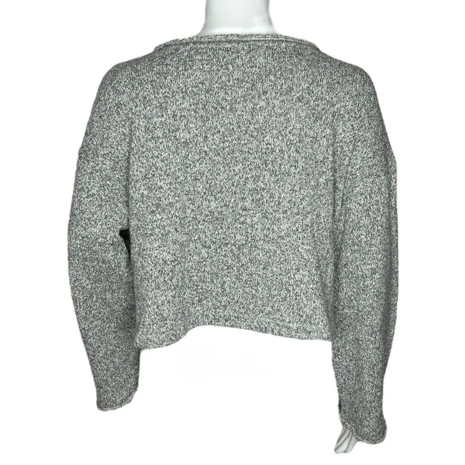 Zara Basic Sweater Womens Medium Gray Marled Cropped‎ Bell Sleeve Minimalist - Image 4