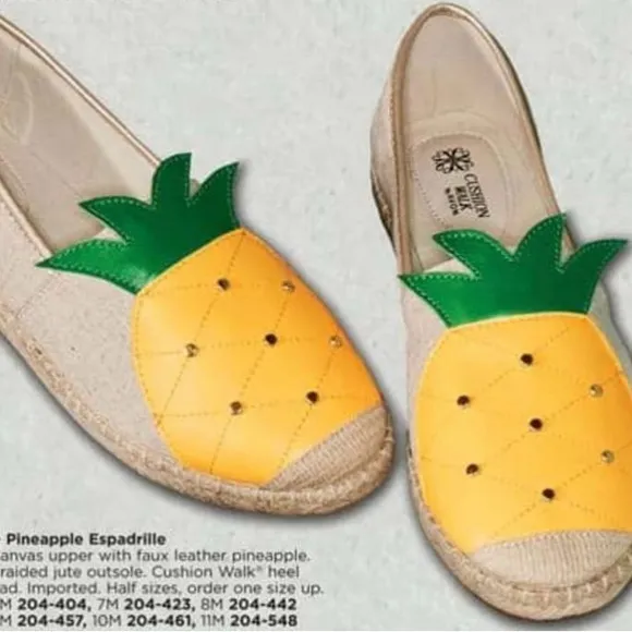 Cushion Walk by Avon Novelty Tropical Pineapple Espadrille Loafers (Sz 9) New Yellow - Image 2