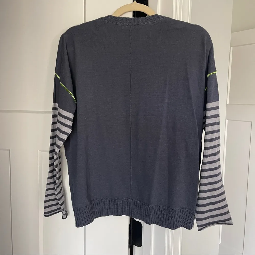 Lisa Todd Love On The Run Lime Green Heart Cotton Sweater Gray Stripe - Image 5