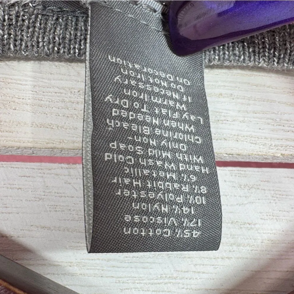 Ann‎ Taylor Metallic Shimmer Beaded Faux Wrap Sweater Silver Grey XS - Image 10