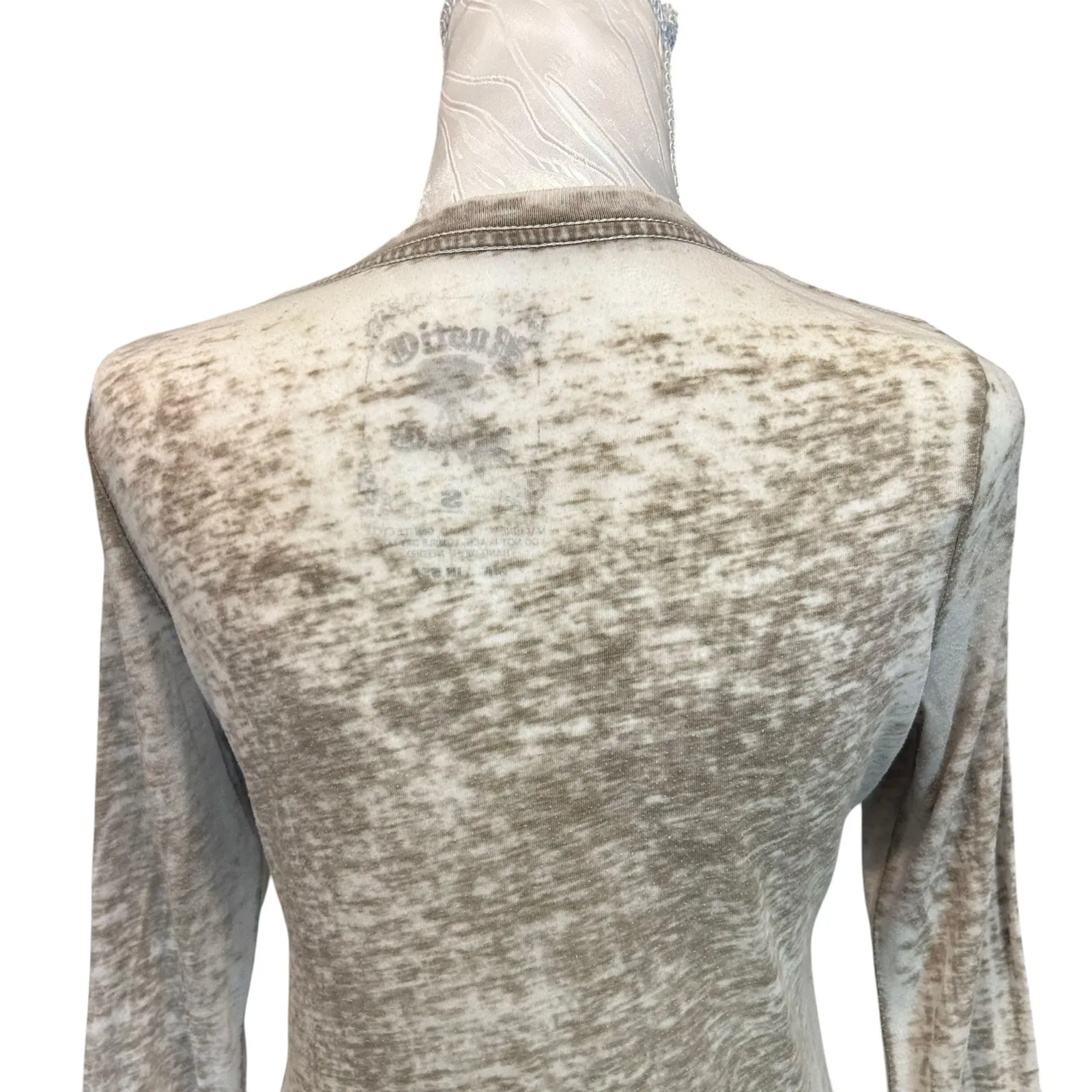 Y2K Rustic Rose Rhinestone Shirt Sheer Grunge Skater Top USA Made Sz Small - Image 11