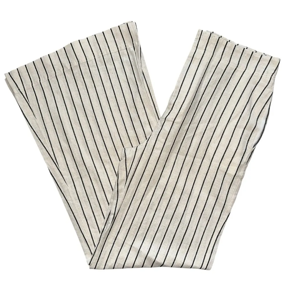 Free People NWT Size 6 Cream Navy Blue Striped Linen Cotton Star of Wonder Pants - Image 7