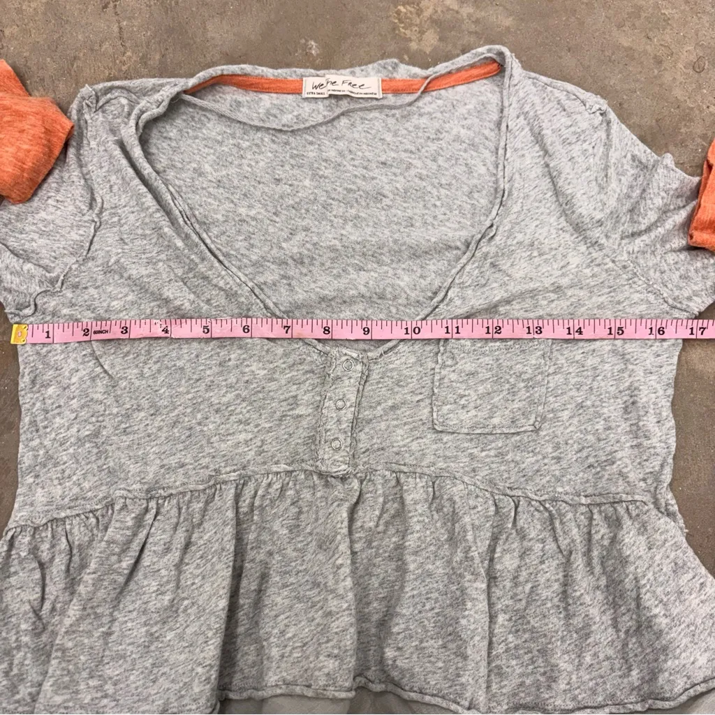 FREE PEOPLE We The Free Grey and Orange Peplum Babydoll Henley Top XS - Image 5